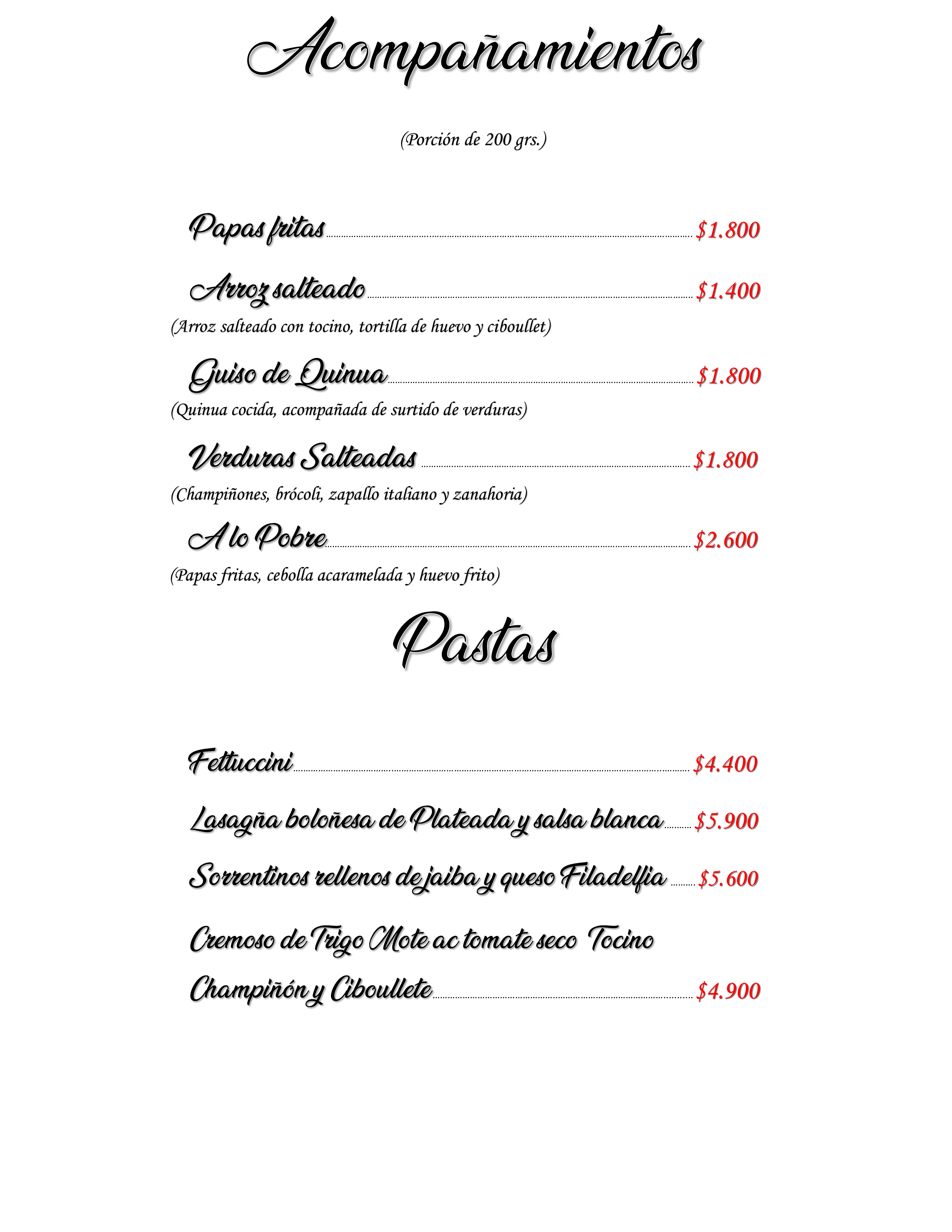 Carta de Mr.Bale Restaurant — página 4